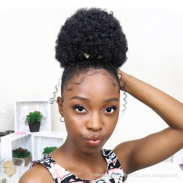 Perfect Afro Messy Bun Drawstring Ponytail Extensions Clip On Bun Hair Piece Natural Puff Short Afro Curly Synthetic